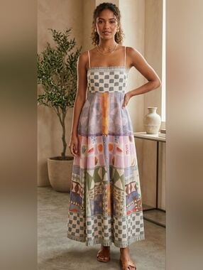Santella Patchwork Maxi Boho, Festival Mixed Print Summer Dress Size M